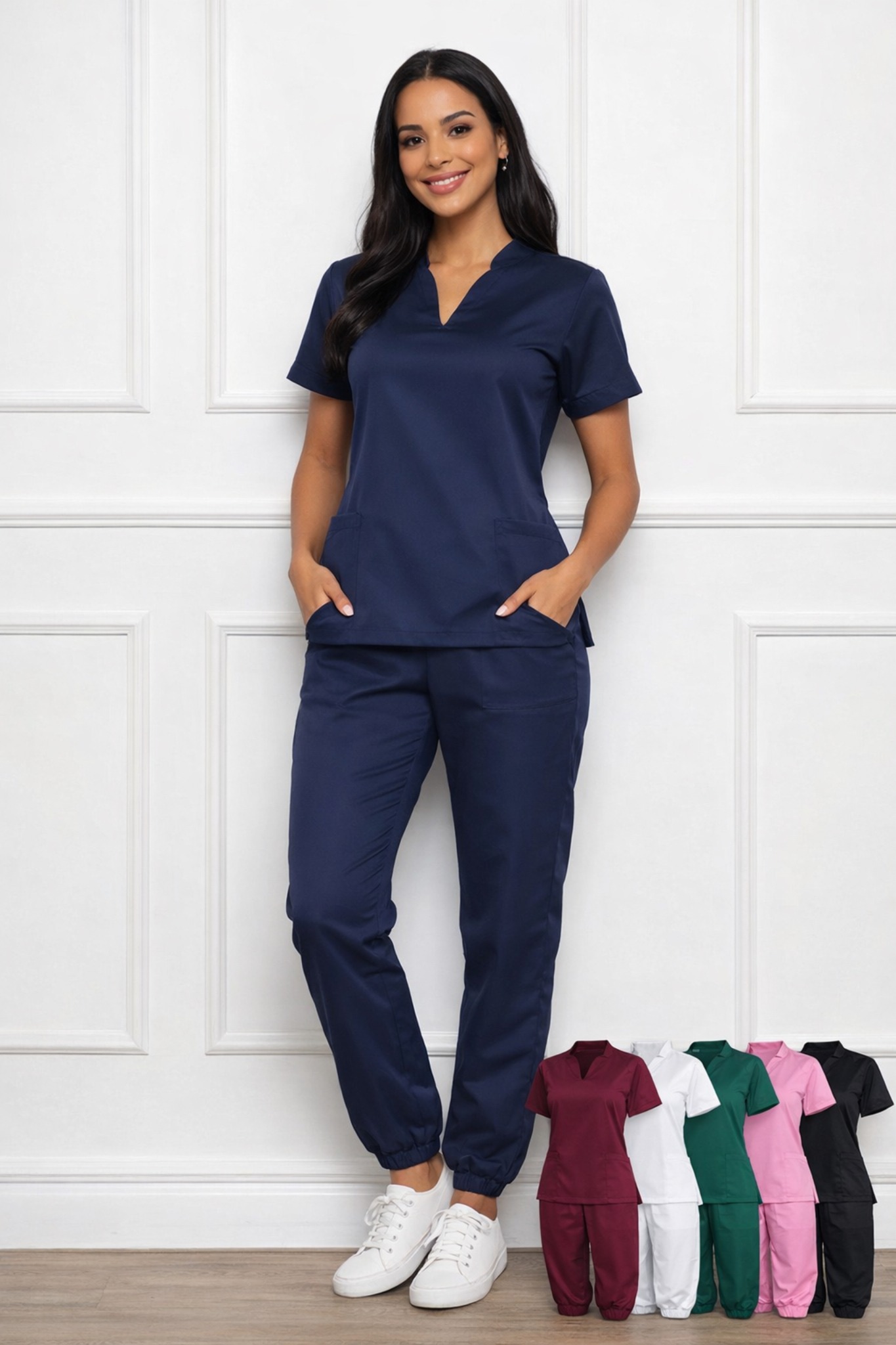 Referência enviada de scrub com gola padre e calça jogger